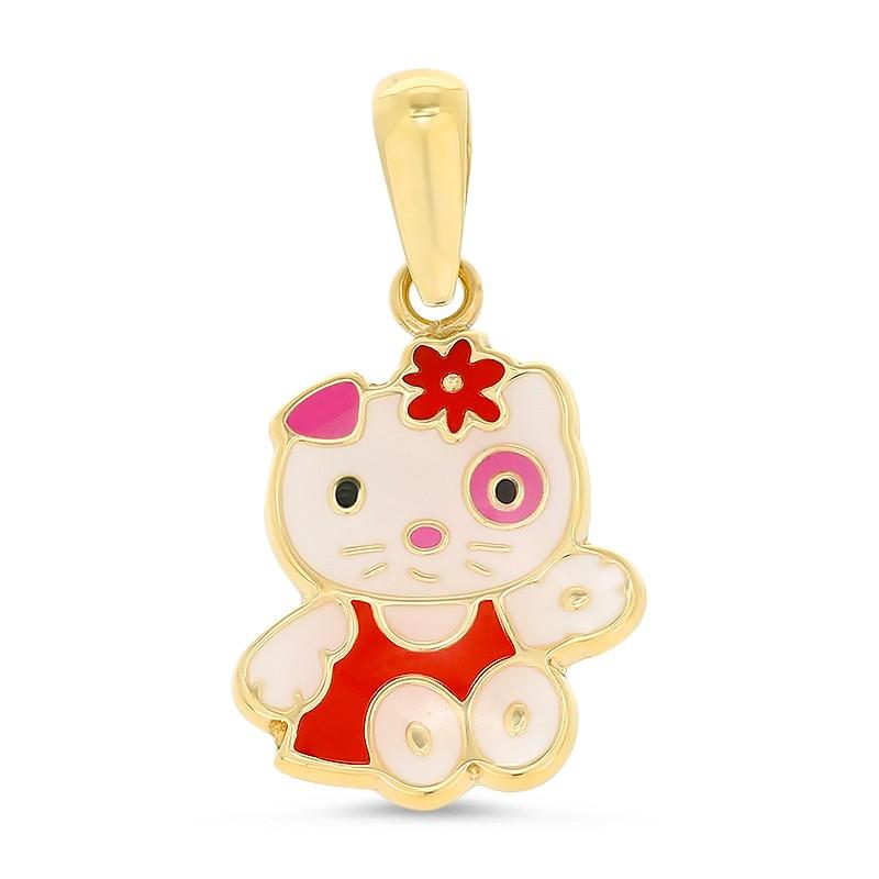 N Pendentif Chat Or Jaune 9 Carats Et Laque Style Hello Kitty Ref N Bijoux Bijouterie Cupillard