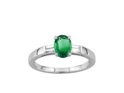 Bague Emeraude Diamant Trapèze Or Gris 750  - Réf. 7VG024GEB