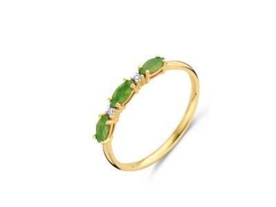 Bague Emeraude Navette Diamant Or Jaune 750 - 065529-EA - Réf. 065529-EA