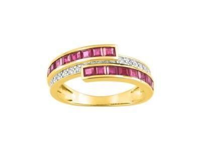 Bague Rubis Carrés Diamants Or Jaune & Gris 750 -MI055BRB5 - Réf. MI055BRB5