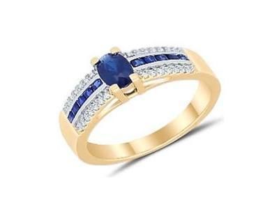 Bague Saphir Diamant Or Jaune 750  - Réf. AGRL1187-6X4SAOJ