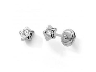 Boucle d'Oreilles Etoiles Striées Or Gris 750 Zirconium à Vis - 10459GV - Réf. 10459GV