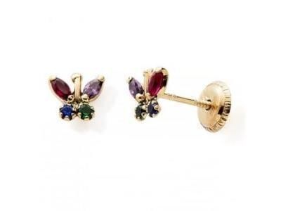 Boucles d'Oreilles A Vis Papillon Or Jaune 375 Zirconium Teintés - N12090V - Réf. N12090V