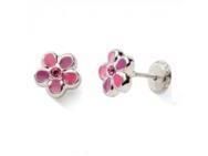 Boucles d'Oreilles Argent à Vis Fleur Laque Rose Zircon - C1098V - Réf. C1098V
