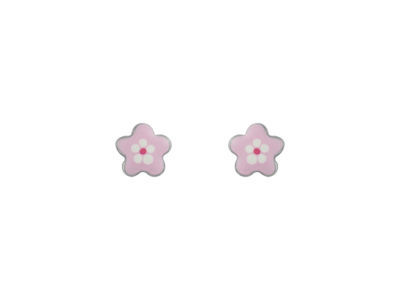 Boucles d'Oreilles Argent Rhodié Fleurs Laquées Rose - 014924 - Réf. 014924