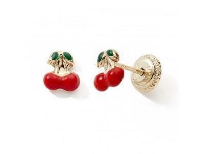 Boucles d'Oreilles Cerises Laquées Or Jaune 375 Fermoir A Vis N6603V - Réf. N6603V