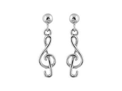 Boucles d'Oreilles Clé de Sol Argent Rhodié 925/1000 - 015636 - Réf. 015636