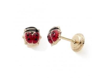 Boucles d'Oreilles Coccinelle Or Jaune 375 Laquées Fermoir à Vis NB100V - Réf. NB100V