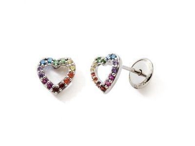Boucles d'Oreilles Cœur Multicolore Argent 925 Rhodié Zirconium - C3220V - Réf. C3220V
