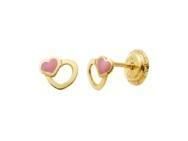 Boucles d'Oreilles Cœur Or 750 Laque Rose Fermoi à Vis - 10429V - Réf. 10429V