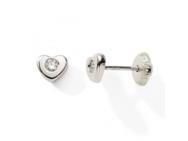 Boucles d'Oreilles Coeur Or Gris 375 Zircon Fermoir Vissé - N10361GV - Réf. N10361GV