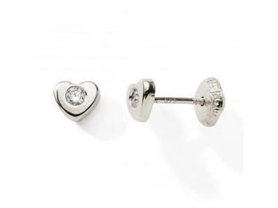 Boucles d'Oreilles Coeur Or Gris 375 Zircon Fermoir Vissé - N10361GV - Réf. N10361GV