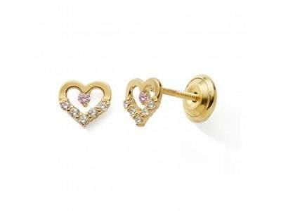 Boucles d'Oreilles Coeur Or Jaune 375 Zircon Fermoir à Vis N10686V - Réf. N10686V