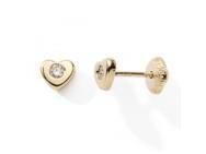 Boucles d'Oreilles Coeur Or Jaune 375 Zircon Fermoir Vis N10359V - Réf. N10359V