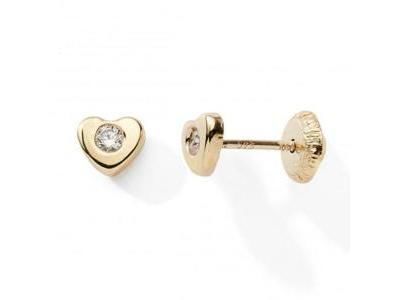 Boucles d'Oreilles Coeur Or Jaune 375 Zircon Fermoir Vis N10359V - Réf. N10359V