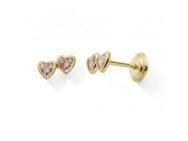 Boucles d'Oreilles Coeur Or Jaune 750 Zirconium Rose Fermoir Vis - 10601V - Réf. 10601V