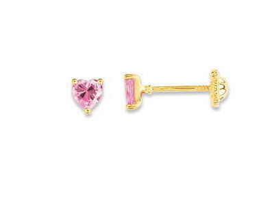 Boucles d'Oreilles Coeur Zircon Rose Or Jaune 750 Fermoir à Vis - IK216JZRO - Réf. IK216JZRO