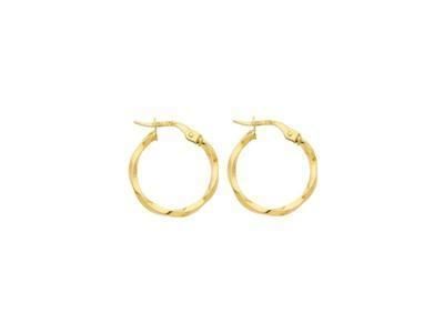 Boucles d'oreilles créoles or jaune 9 carats torsadées 15 mm, fil carré 1.8 mm - Réf. 208000