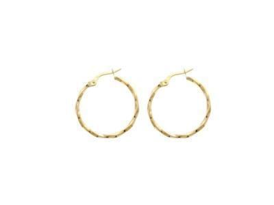 Boucles d'oreilles créoles or jaune 9 carats torsadées 20 mm, fil carré 1.8 mm - Réf. 208100