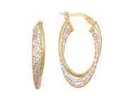 Boucles d'Oreilles Créoles Or Tricolore 375 Effet Diamanté - C25825 - Réf. C25825