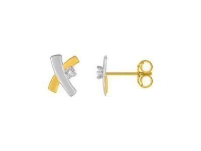 Boucles d'Oreilles Croisées Or Bicolore 375 Diamant 2ZA690BB4 - Réf. 2ZA690BB4