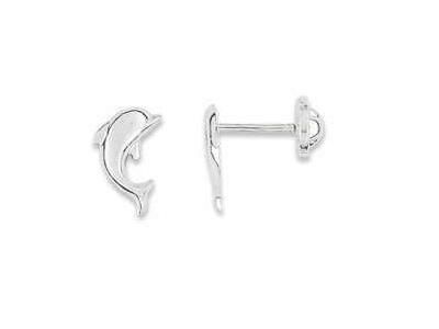 Boucles d'Oreilles Dauphin Or Gris 750 Fermoir à Vis - BK208G - Réf. BK208G