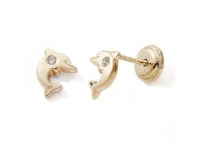 Boucles d'Oreilles Dauphin Zircon Or Jaune 375 Fermoir Vissé N6601V - Réf. N6601V