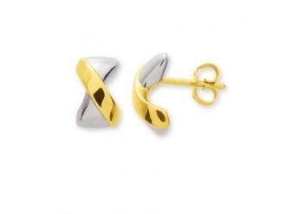 Boucles d'Oreilles Demi Créoles Croisée Bicolore Or 750 - 9555JG - Réf. 9555JG