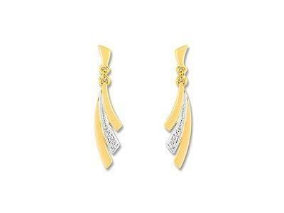 Boucles d'Oreilles Diamant Pendantes Or Bicolore 9 carats - Réf. 39ZW66BB4