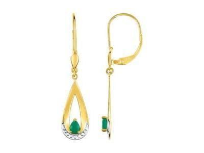Boucles d'Oreilles Dormeuse Émeraude Or Bicolore 750 - GL383BE - Réf. GL383BE