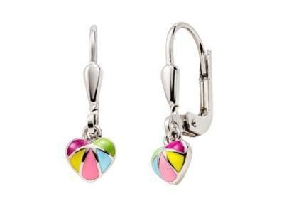 Boucles d'Oreilles Dormeuses Argent 925 Cœurs Multicolores Laqués - C3076 - Réf. C3076