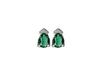 Boucles d'Oreilles Émeraude Poire Diamant Or Gris 750 - A03817 - Réf. A03817