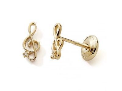 Boucles d'Oreilles Enfant Clé De Sol Or Jaune 375/1000 et Zirconium - N12062V - Réf. N12062V