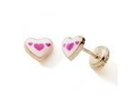 Boucles d'Oreilles Enfant Cœur Blanc & Rose Or Jaune 375 Fermoir Vis - N11738V - Réf. N11738V