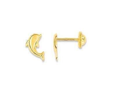 Boucles d'Oreilles Enfant Dauphin Or Jaune 750 à Vis - BK208J - Réf. BK208J