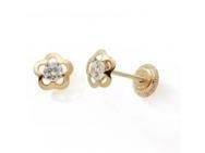 Boucles d'Oreilles Enfant Fleur Zircon Or Jaune 375 Fermoir Vis - N10729V - Réf. N10729V
