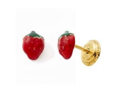 Boucles d'Oreilles Enfant Fraise Or 750 Fermoirs Vis - 6604V - Réf. 6604V