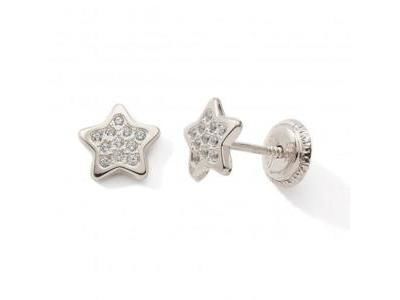 Boucles d'Oreilles Etoile Or Gris 375 Zircon Fermoir Vis N10663GV - Réf. N10663GV