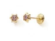 Boucles d'Oreilles Etoile Or Jaune 375 Zircon Rose à Vis N10589V - Réf. N10589V