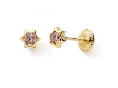 Boucles d'Oreilles Etoile Or Jaune 375 Zircon Rose à Vis N10589V - Réf. N10589V