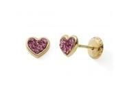 Boucles d'Oreilles Fille Coeur Or Jaune 375 Cristaux Roses à Vis - N10623V - Réf. N10623V