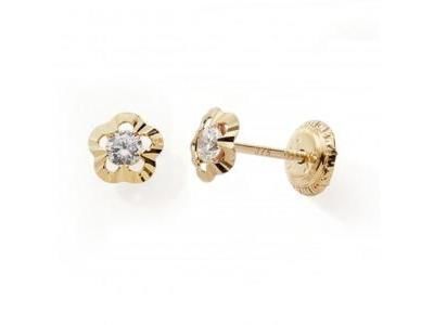 Boucles d'Oreilles Fleur Striée Zircon Or Jaune 375 à Vis - N11069V - Réf. N11069V
