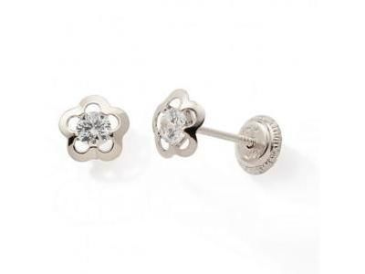 Boucles d'Oreilles Fleur Zirconium Or Gris 375 Vissées - N10729GV - Réf. N10729GV