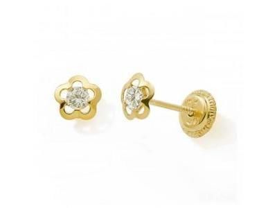 Boucles d'Oreilles Fleur Zirconium Or Jaune 750 Fermoir Vis - 10729V - Réf. 10729V