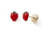 Boucles d'Oreilles Fraise Or Jaune 375 Laque Fermoir Vis N6604V - Réf. N6604V