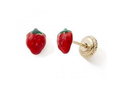 Boucles d'Oreilles Fraise Or Jaune 375 Laque Fermoir Vis N6604V - Réf. N6604V