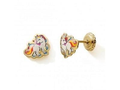 Boucles d'Oreilles Licorne Or Jaune 375 Fermoir Vis N11678V - Réf. N11678V