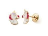 Boucles d'Oreilles Licorne Or Jaune 375 Laque Fermoir A Visser - N11938V - Réf. N11938V