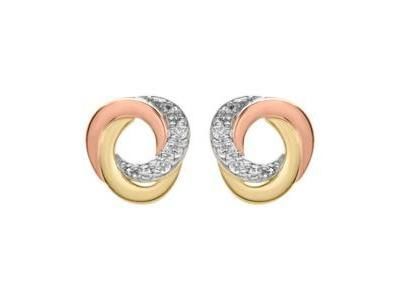 Boucles d'Oreilles Noeud Entrelacé Tricolore Or 750 Diamant - A27125 - Réf. A27125