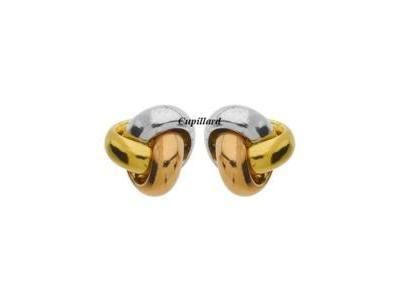 Boucles d'Oreilles Nœud Trois Ors 9 Carats  - Réf. C04212